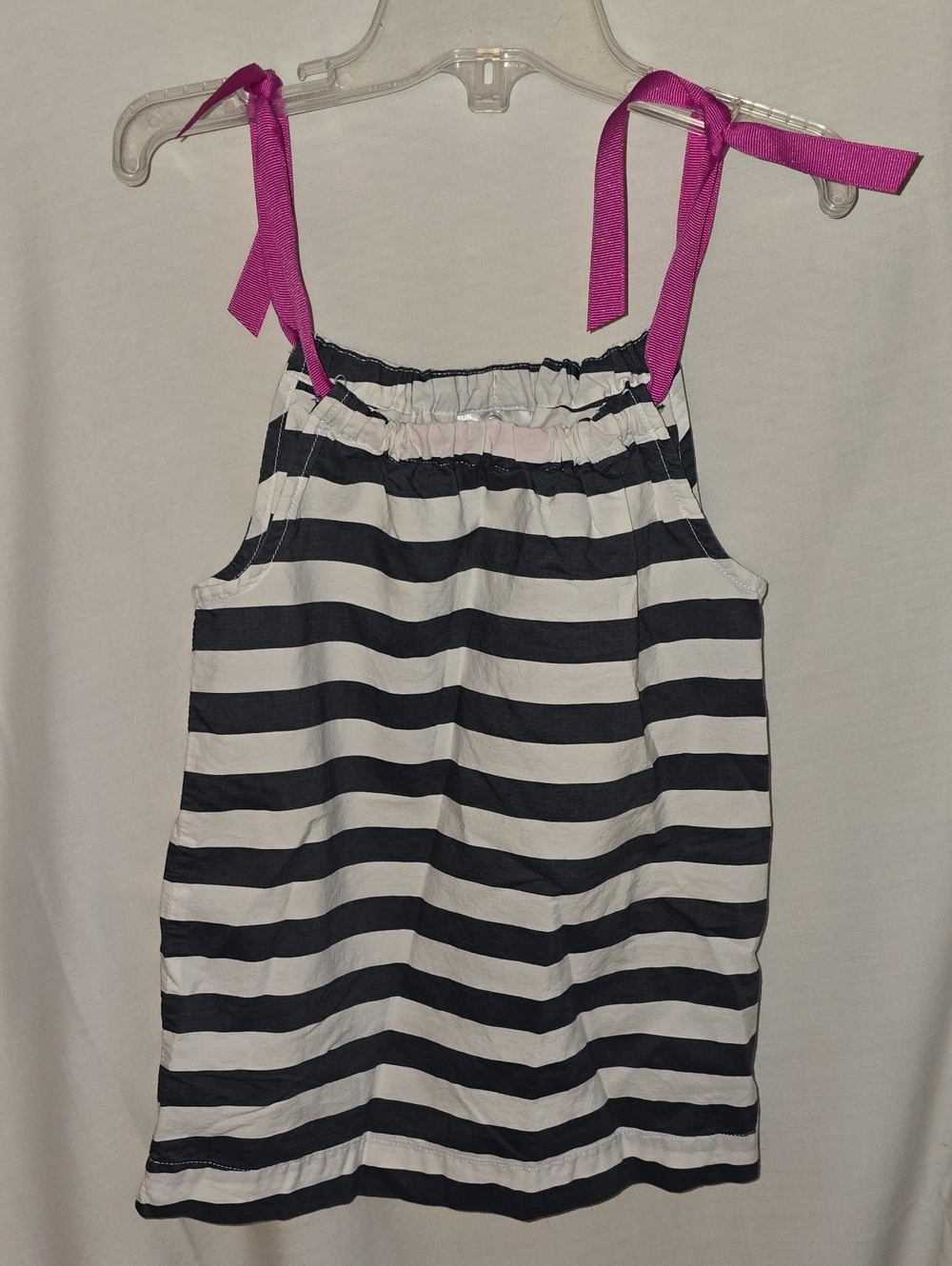 Hanna Andersson Navy and White Striped Tunic with Bright Pink Tie Straps